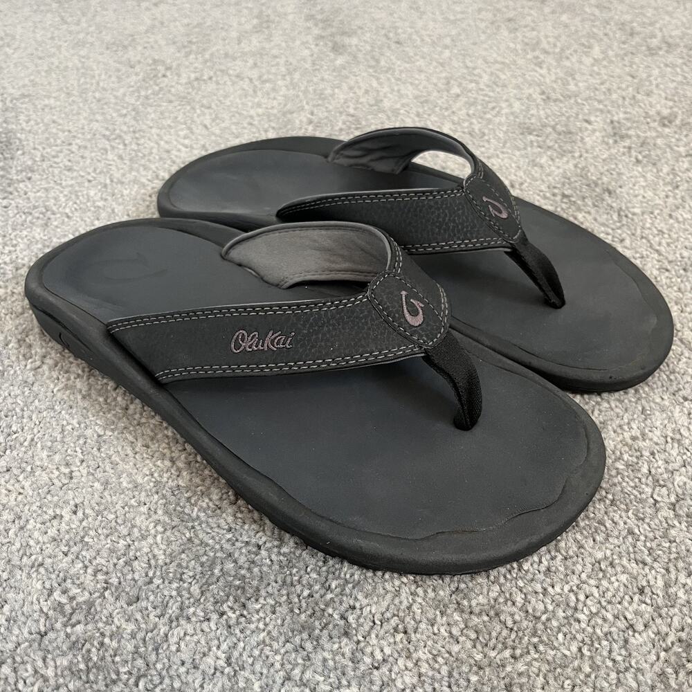 Olukai Ohana Men's Beach Sandal Quick Dry Comfort Flip-Flop Sz 11 EUC Black/Gray